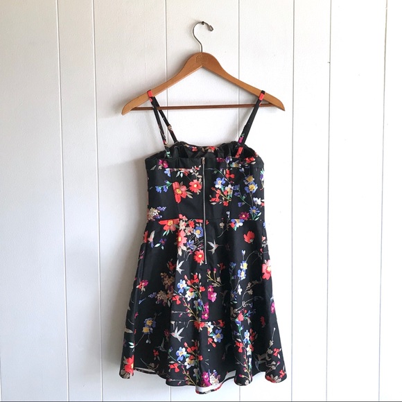 Express Floral Black Fit + Flare Dress - Picture 3 of 8